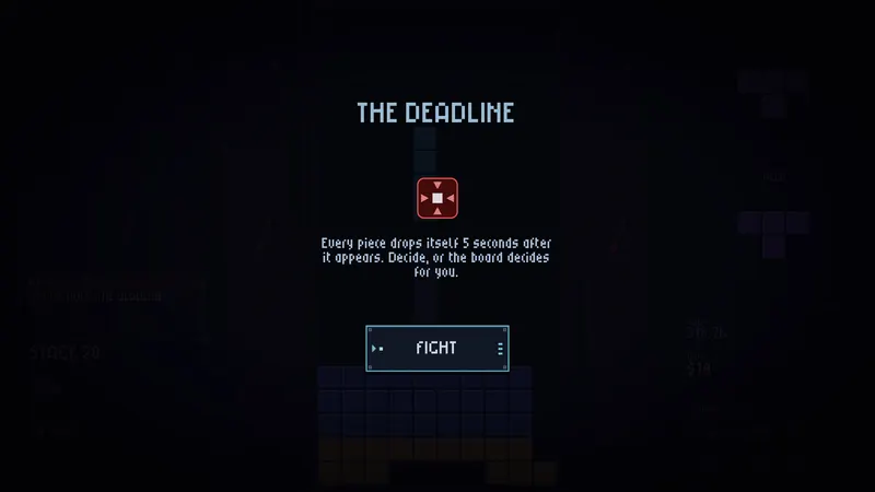 The Deadline modifier screen: every piece drops itself five seconds after it appears